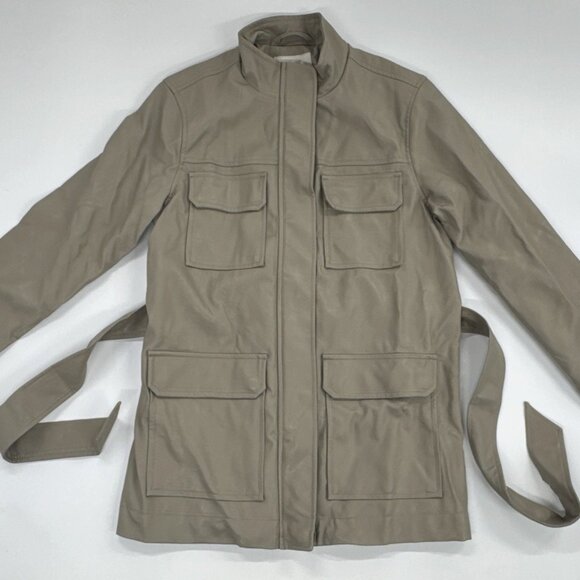 A New Day Anorak Faux Leather Womens Jacket Coat XS Full Zip Tie Front NEW - Picture 1 of 11